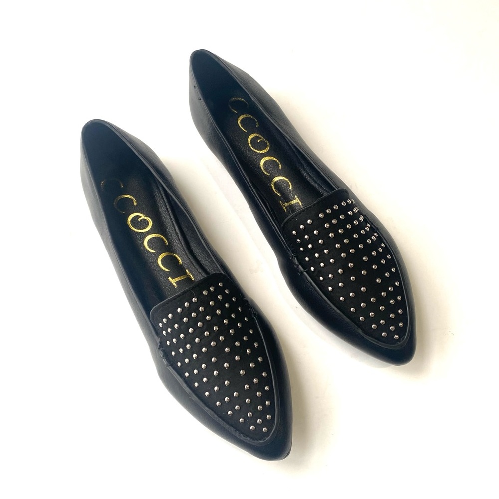 CCOCCI $32 New Women's 6 Faux Leather Black Silver Studded Slip On Flat Loafers